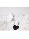 christmas outfit Tineit Fashion Vintage Shirt Women Tops 2025 New Blouse Sweet Autumn Tiered Ruffles Auricular Edge Heart-shaped Bubble Sleeve White Top