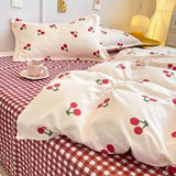 Tineit Strawberry And Flowers Bedding Sets Solid Color Girls Boys Double Size Flat Sheet Duvet Cover Pillowcase Bed Linen Home Textile