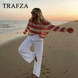 cold weather outfits Tineit 2024 Spring Summer Casual Patchwork Women Sweaters Fashion Streetwear O Neck Crochet Striped Chic Ladies Loose Sweaters