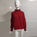 thanksgiving outfit Tineit Loose Knitted Solid Batwing Sleeve Turtleneck Women Chic Casual Long Sleeve Pullover Sweater Female Autumn Warm Daily Knitwear