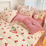 Tineit Ins Heart Duvet Cover Set New No Filler Flat Sheet Pillowcases Floral Single Double Full Size Soft Home Totel Bedspread