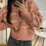 thanksgiving outfit Tineit Zoki Y2K Wave Striped Cardigan Sweater Women Fashion Warm Long Sleeve Knitted Crop Top Female Casual Button O Neck Cardigans