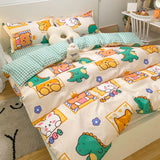 Tineit Cute Bedding Set Fashion Single Double Size Flat Sheet Duvet Cover Pillowcase Soft Microfiber Boys Girls Bed Linen