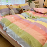 Tineit Korean Style Tie-Dye Bedding Set Flat Bed Sheet Pillowcase Twin Full Queen Size Bed Linen Women Girls Pink Duvet Cover Set