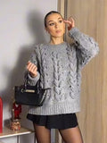 Tineit Twist Knitted Sweater Women Thick Long Sleeve Elegant Solid Casual Pullover Female 2025 Winter Chic O-neck Loose Street Jumper