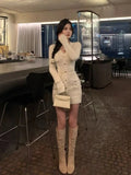 Tineit French Elegant Slim Knitted Dress Short Party One Piece Dress Korean Fashion 2025 Winter Sexy Bodycon Y2k Mini Dress Woman Chic