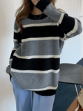 Tineit Color Block Striped Knit Sweater