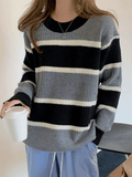 Tineit Color Block Striped Knit Sweater