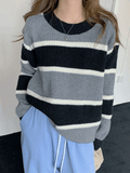 Tineit Color Block Striped Knit Sweater