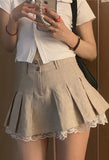 Tineit Cotton Linen Pleated Mini Skirt