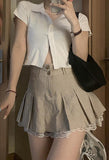 Tineit Cotton Linen Pleated Mini Skirt