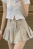 Tineit Cotton Linen Pleated Mini Skirt