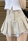 Tineit Cotton Linen Pleated Mini Skirt