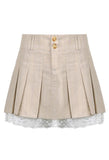 Tineit Cotton Linen Pleated Mini Skirt