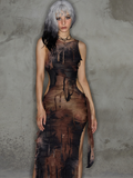 Tineit 2024 New Punk Brown Slim Cut Out Dress Midi Dress