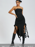 Tineit 2024 New Y2k Balletcore Black Ruffles Tube Dress Midi Dress