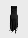 Tineit 2024 New Y2k Balletcore Black Ruffles Tube Dress Midi Dress