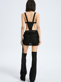 Tineit 2024 New Street Black Slim Cut Out Cyberpunk Bodysuit