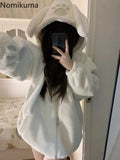 Tineit Japanese Furry Jackets Women's Fall Winter Clothing Fashion Lamb Wool Hooded Zipper Outwear Casual Thicked Coat Cute Y2k Tops