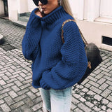 thanksgiving outfit Tineit Loose Knitted Solid Batwing Sleeve Turtleneck Women Chic Casual Long Sleeve Pullover Sweater Female Autumn Warm Daily Knitwear