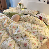 Tineit Pastoral Style Little Bear Bedding Set Adult Queen Twin Full Size Quilt Cover Bed Flat Sheet Kids Cute Duvet Cover No Filler