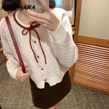 Tineit Japanese Harajuku Style Round Neck Knitted Sweaters Spring Gentle Sweet Style Cardigan Loose Slimming Long Sleeve Tops