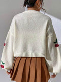 Tineit Embroidery Women Sweater Short Cardigan Casual V Neck Button Up Long Sleeve Coats 2025 New Chic Autumn Winter Street Sweaters