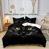 Tineit 3pcs Duvet Cover Set, Black Cat Print Bedding Set, Soft Comfortable Duvet Cover, For Bedroom, Guest Room