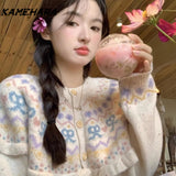 Tineit Japanese Kawaii Sweet Age Reducing Fer Island Bow Sweater 2025 Spring New Loose Atmosphere Knitted Top Cropped Cardigan