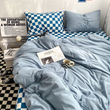 Tineit Checkerboard Bedding Sets Solid Color Fashion Single Double Queen Size Duvet Cover Flat Sheet Pillowcases Hotel Home Bed Linen