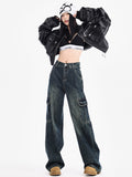 christmas outfit Tineit Women's Blue Baggy Y2k Cargo Jeans Harajuku Denim Trousers Japanese 2000s Style Oversize Jean Pants Trashy Vintage Clothes 2025