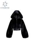 christmas outfit Tineit Women's Black Gothic Jacket Coat Y2k 2000s Harajuku Streetwear Vintage Long Sleeve Emo Hoodies Jackets Outerwear Clothes Autumn