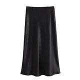 Tineit 2024 Y2K Casual Women Long Skirt Spring Elastic High Waisted A-Line Casual Female Satin Skirts High Street Lady Skirts