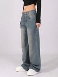 Tineit Vintage Washed High Waist Boyfriend Jeans