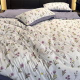 Tineit Ins Purple Flower Bedding Set Washed Cotton Bed Sheet Pillowcase Quilt Cover Simple Kids Adult Floral Duvet Cover No Filler