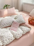 Tineit Romantic Tulip Pink Bedding Set Bed Flat Sheet Pillowcase Twin Full Queen Princess Style Bed Linen Kids Girls Floral Duvet Cover