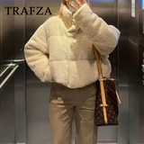 cold weather outfits Tineit 2024 Autumn Winter Streetwear Thick Women Short Coats Fashion Casual Warm High Collar Solid Chic Ladies Short Jackets