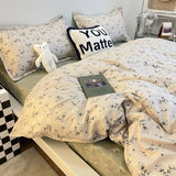 Tineit Romantic Floral Bedding Set Twin Full Queen King Size Bed Linen Girls Adults Bed Flat Sheet Pillowcase Comforter Duvet Cover