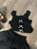 Tineit Y2k Woman Gothic Black 2 Piece Set Spicy Girls Slim Tank Tops Basic Vest + Sweet  Kawaii Mini Skirt Harajuku Fashion Set Chic