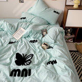 Tineit Ins Nordic Letter Butterfly Duvet Cover Set Quilt Set Bed Sheet Set Home Luxury Yellow Embroidery Bedding Set Bed Sheets