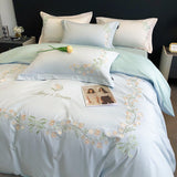 Tineit New High-End Simple and Light Luxury Skin-Friendly Cotton Four-Piece Set Simple Embroidery Bedding Lily