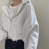 Tineit 2024 Fall Fashion Oversized Zip Up Gray Hoodie