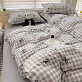 Tineit Checkerboard Bedding Set No Comforter Quilt Duvet Cover Pillowcase Flat Sheet Single Queen Size Polyester Bedclothes