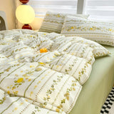 Tineit Ins Bedding Set Cream Green Floral Twin Queen Size Duvet Cover Flat Sheet Pillowcase No Filler Girl Boy Gift Home Bed Linens