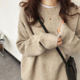 thanksgiving outfit Tineit Retro Loose Solid O-neck Sweaters Women Autumn Casual Soft Warm Pullover Sweaters Female Chic Daily All-matching Knitwear