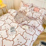 Tineit Cute Bear Bedding Set Girls Boys Kids Single Double Size Flat Sheet Duvet Cover Pillowcase Bed Linens White Blue Home Textile