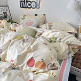 Tineit Ins Cream Duvet Cover Set No Filler Flat Sheet Pillowcase Twin Queen Size Adult Kids Cartoon New Bedspread Soft Home Textile