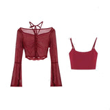 Tineit Red Basic 2 Piece Set Woman Slim Casual Blouse Office Lady Outfit Sexy Y2k Crop Tops Korean Fashion Clothing Chic 2025 Summer