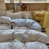 Tineit Ins Washed Cotton Four Piece Single Duvet Set Japanese Style Simple Checkered Bedding Dormitory