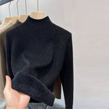 thanksgiving outfit Tineit Casual Solid Thicken Turtleneck Sweater Women Slim Fit Warm Plush Pullover Sweaters Female Korean Winter Simple Base Tops